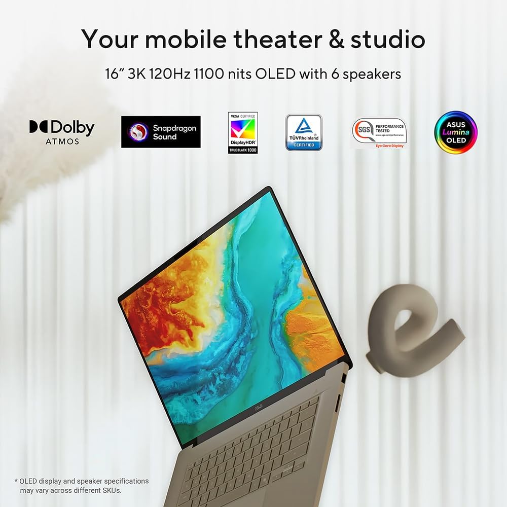 ASUS Zenbook A16 OLED UX3607OA CoPilot+ Laptop | 16.0" 3K (2880x1800) OLED screen | Snapdragon X2 Elite X2E-94-100 | 48GB LPDDR5X RAM | 1TB PCIe SSD | UK Backlit Keyboard | Windows 11