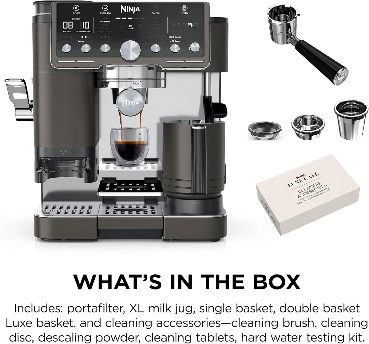 Ninja Luxe Pro 3-in-1 Coffee Machine, Latte, Cappuccino, Cold Brew & Espresso Maker With Built in Bean Grinder & Milk Frother, Easy to Use, 5 Automated Froth Presets, Bronze, ES701UKBR