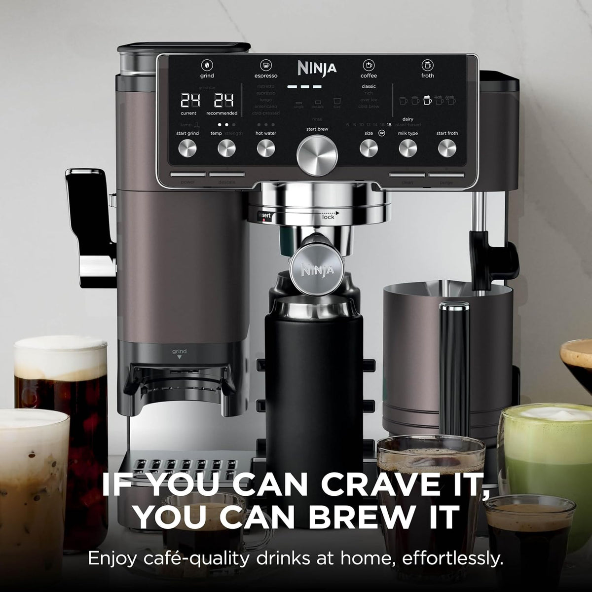 Ninja Luxe Pro 3-in-1 Coffee Machine, Latte, Cappuccino, Cold Brew & Espresso Maker With Built in Bean Grinder & Milk Frother, Easy to Use, 5 Automated Froth Presets, Bronze, ES701UKBR