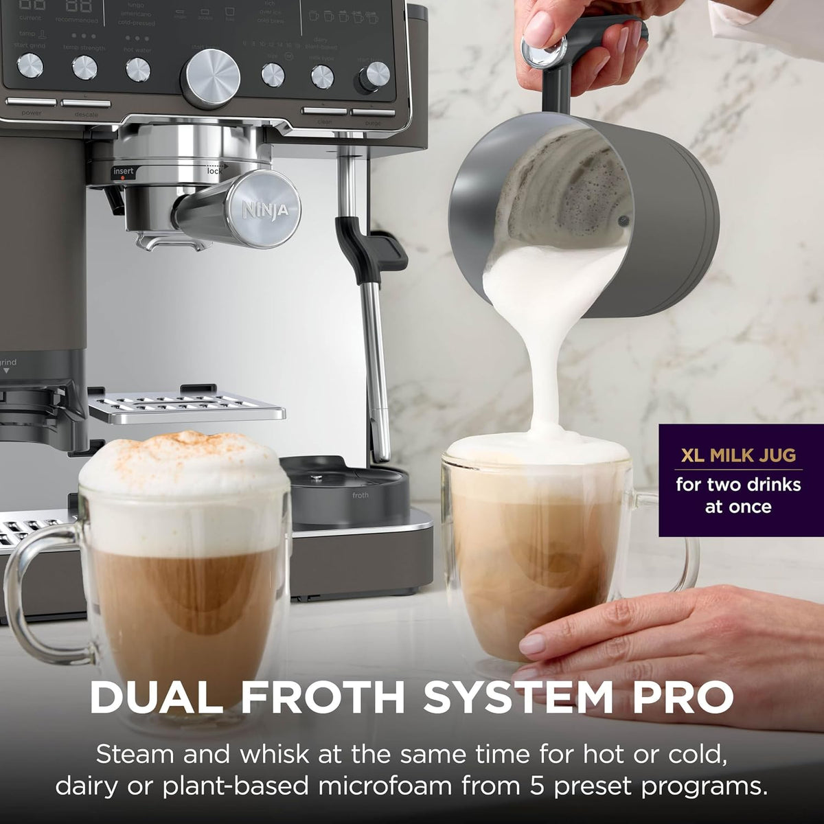 Ninja Luxe Pro 3-in-1 Coffee Machine, Latte, Cappuccino, Cold Brew & Espresso Maker With Built in Bean Grinder & Milk Frother, Easy to Use, 5 Automated Froth Presets, Bronze, ES701UKBR