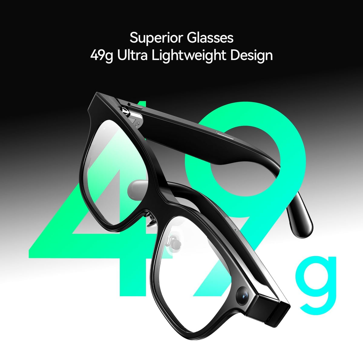 AI & AR Smart Glasses, First AI Glasses with ChatGPT & Gemini Support, Ultra-light 49g, Real-time Translation & Navigation, Meeting Notes