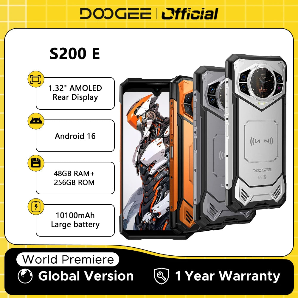 World Premiere DOOGEE S200E 5G Rugged Phone 1.32" Rear Display 10100mAh 48GB RAM (8GB+40GB) 256GB ROM 6.72” Screen Android 16
