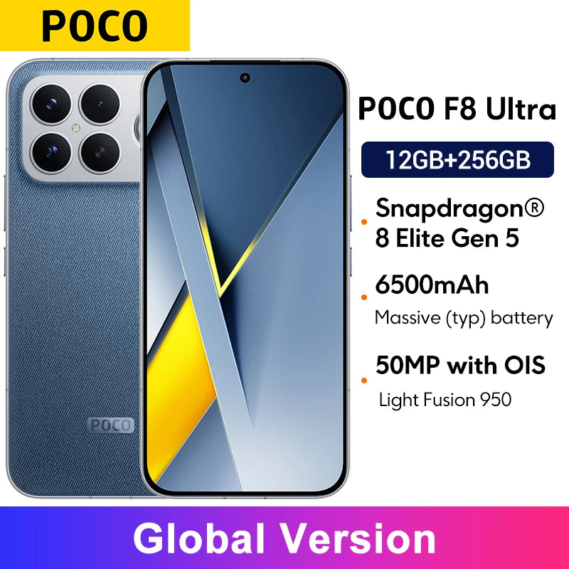 Global Version POCO F8 Ultra Snapdragon 8 Elite Gen 5 Smartphone 50MP camera 6.9" 120Hz display 6500mAh battery NFC