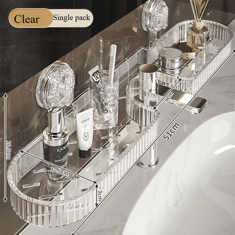 Bathroom Shelf Suction Cup Wall Mount Shower Shelf Over Faucet Sink Rack Shampoo Holder No Drill Drain Basket Bathroom Organizer