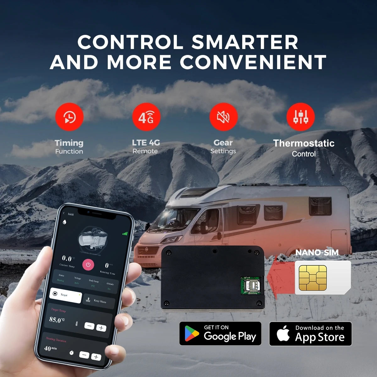 Sunster GSM LTE 4G Remote 12V 5KW Water Heater APP Intelligent Control Engine Preheater Fuel Liquid Heater for Truck RV Car Van
