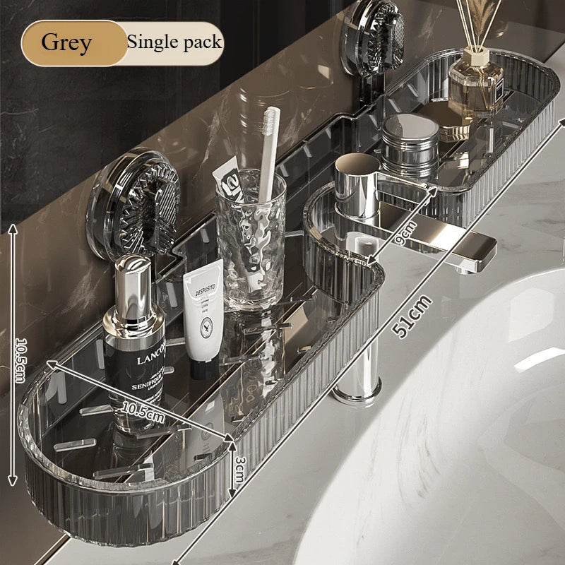 Bathroom Shelf Suction Cup Wall Mount Shower Shelf Over Faucet Sink Rack Shampoo Holder No Drill Drain Basket Bathroom Organizer