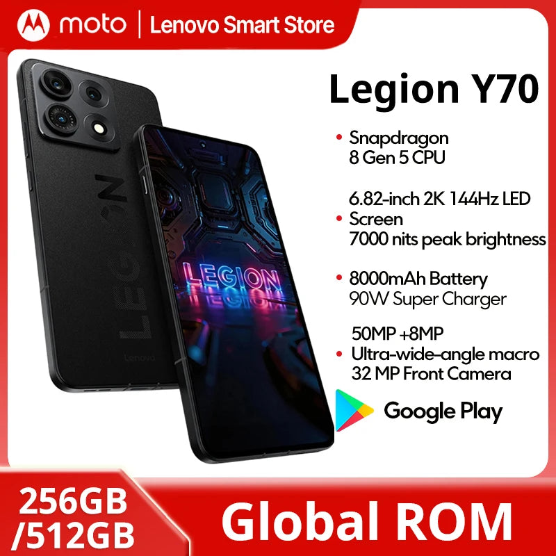 Lenovo Legion Y70 2026 Gaming Smartphone Global ROM Snapdragon 8 Gen 5 CPU 6.82 Inch 144Hz Display 8000mAh 90W Cellphone
