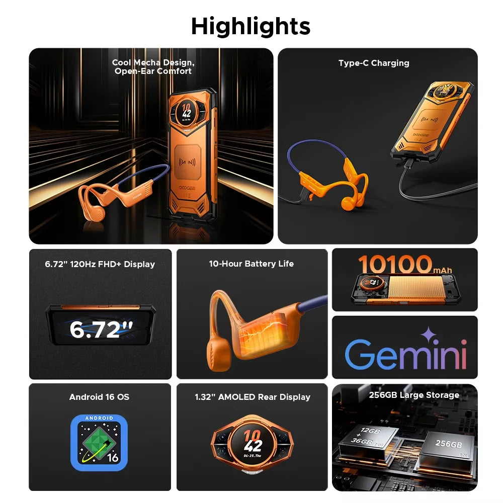 DOOGEE S200 VIP Edition Rugged Phone 6.72" 120Hz Display Telephone Portable 48GB+256GB 10100mAh 100MP Smartphone 5G Android 16