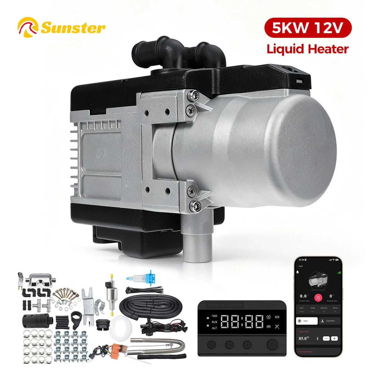 Sunster GSM LTE 4G Remote 12V 5KW Water Heater APP Intelligent Control Engine Preheater Fuel Liquid Heater for Truck RV Car Van