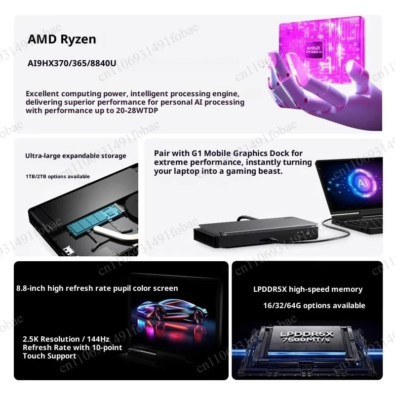 GPD Pocket4 Touch Screen High-Performance Gaming Mini Pc AMD 8840U 16G 1TB 8.8inch 2560×1600 144hz Portable Laptop Tablet 2-In-1