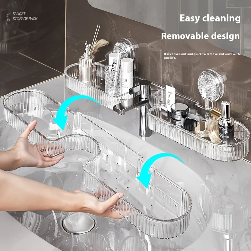 Bathroom Shelf Suction Cup Wall Mount Shower Shelf Over Faucet Sink Rack Shampoo Holder No Drill Drain Basket Bathroom Organizer