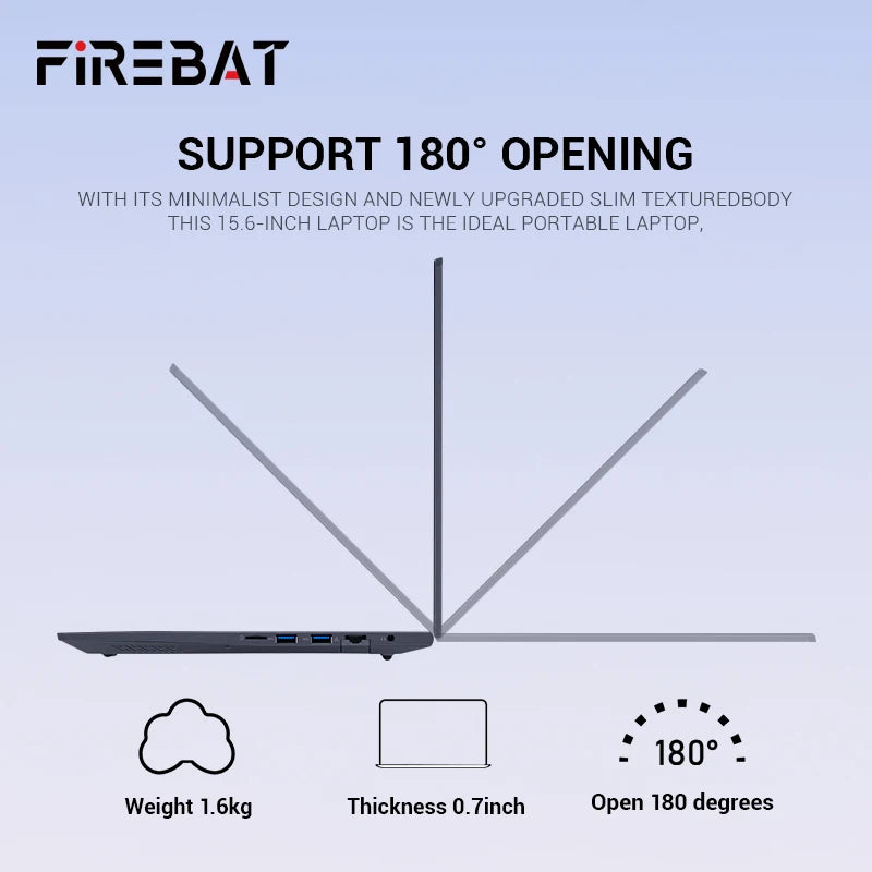Firebat AT15 Laptop Intel N150 CPU 15.6 Inch 16GB RAM SSD 1TB Lightweight Business Windows 11 Pro Computer Notebook BT4.2 WiFi5