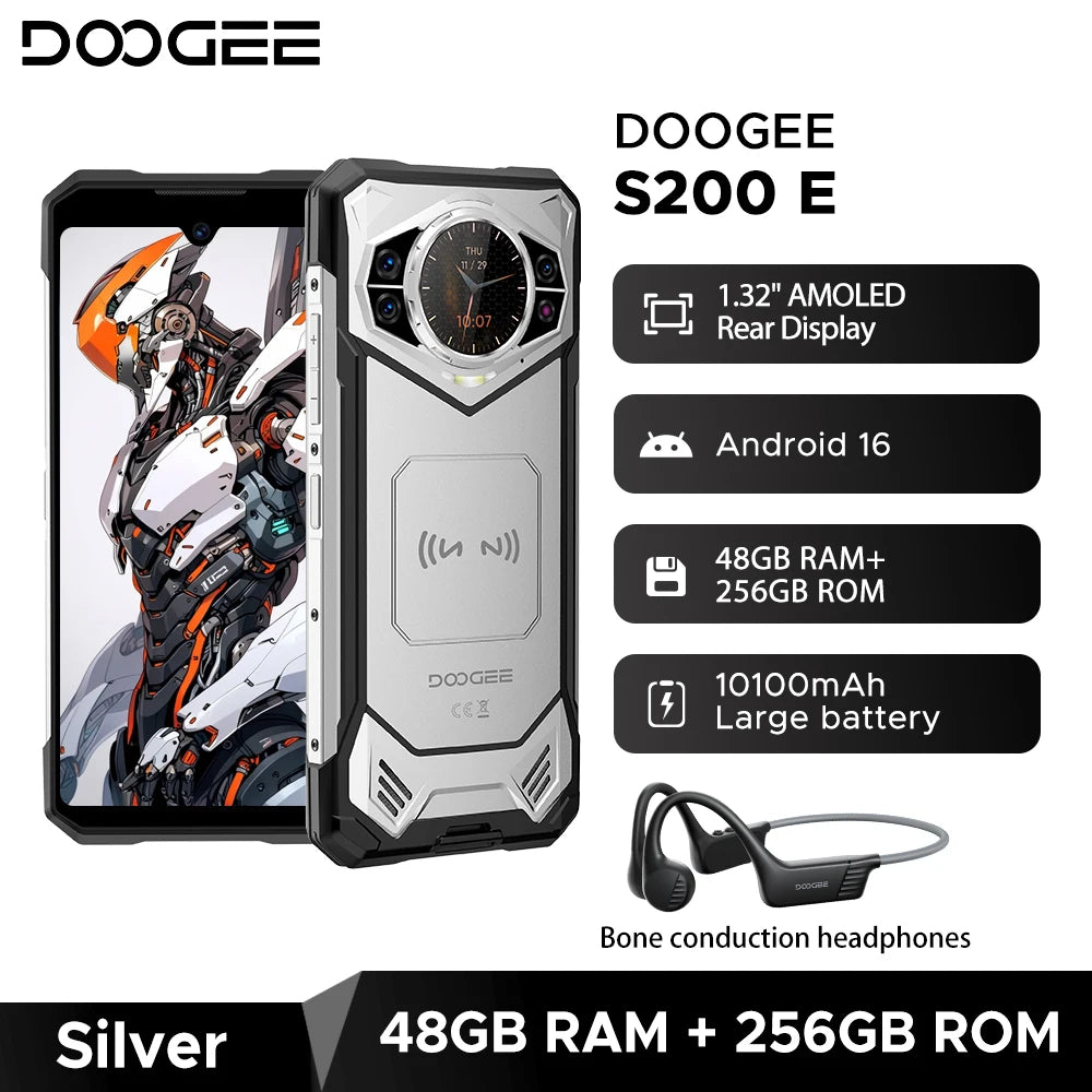 World Premiere DOOGEE S200E 5G Rugged Phone 1.32" Rear Display 10100mAh 48GB RAM (8GB+40GB) 256GB ROM 6.72” Screen Android 16