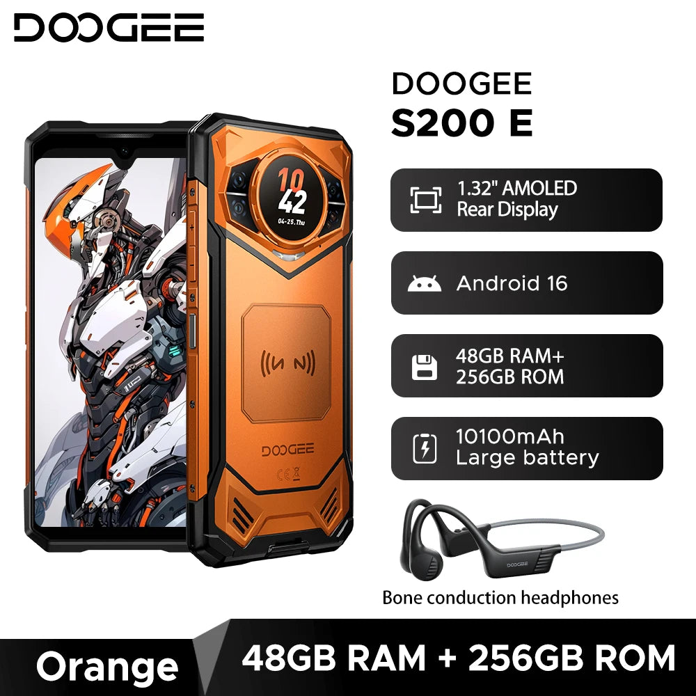 World Premiere DOOGEE S200E 5G Rugged Phone 1.32" Rear Display 10100mAh 48GB RAM (8GB+40GB) 256GB ROM 6.72” Screen Android 16