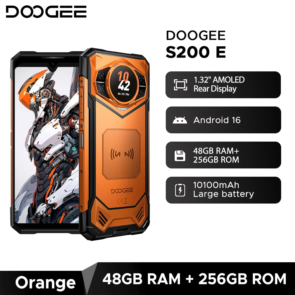 World Premiere DOOGEE S200E 5G Rugged Phone 1.32" Rear Display 10100mAh 48GB RAM (8GB+40GB) 256GB ROM 6.72” Screen Android 16