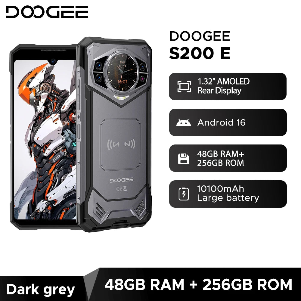 World Premiere DOOGEE S200E 5G Rugged Phone 1.32" Rear Display 10100mAh 48GB RAM (8GB+40GB) 256GB ROM 6.72” Screen Android 16