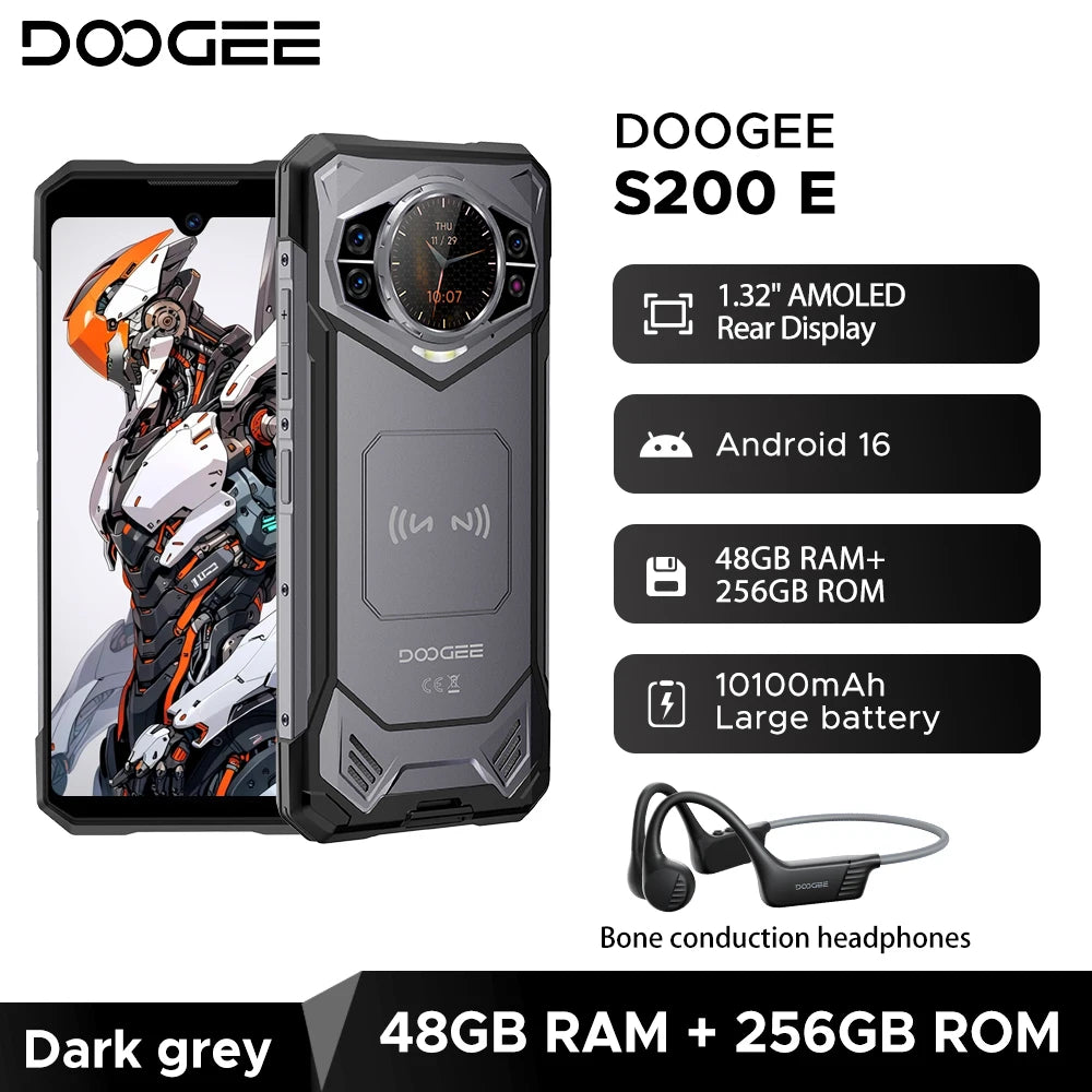 World Premiere DOOGEE S200E 5G Rugged Phone 1.32" Rear Display 10100mAh 48GB RAM (8GB+40GB) 256GB ROM 6.72” Screen Android 16