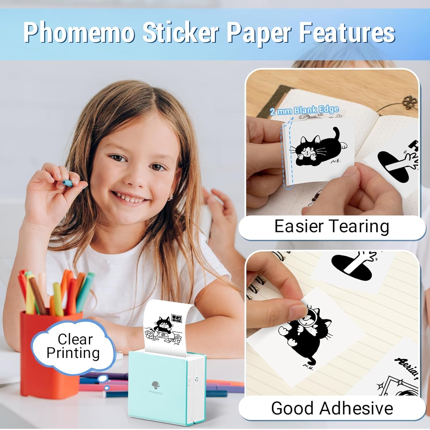 White Self-Adhesive Thermal Paper, Glossy Printable Sticker Paper Label for  M02/M02 Pro/M02S/P2S/M03/M04S Mini Sticker Printer, 50Mm X 3.5M, Diameter 28Mm, 3-Rolls, Image Time 2 Years