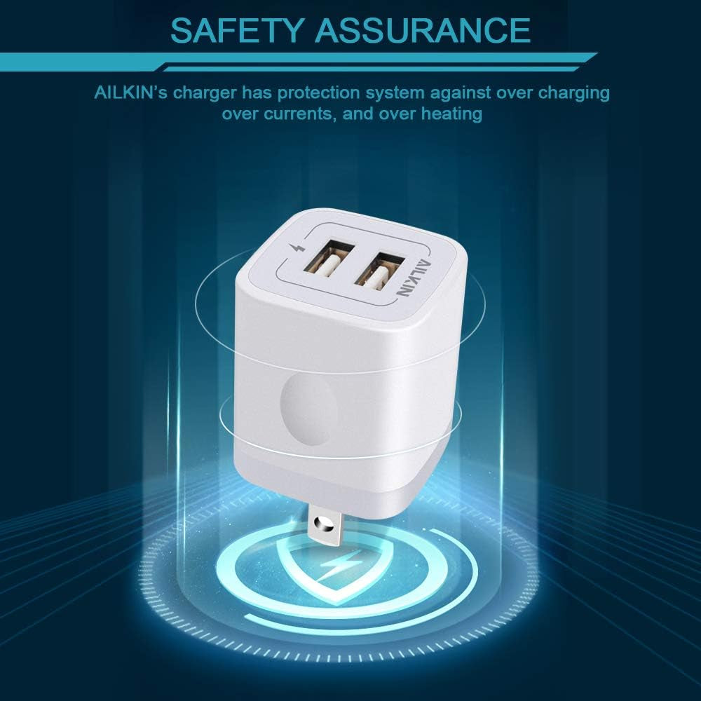 2 Port Charging Box,  6-Pack USB Charger Plug Block, Fast Charging Brick Compatible with Iphone 7/7 Plus,Iphone 6/6Plus, Samsung Galaxy S7/S6, Sony, Motorola, HTC, LG Android Tablets and More