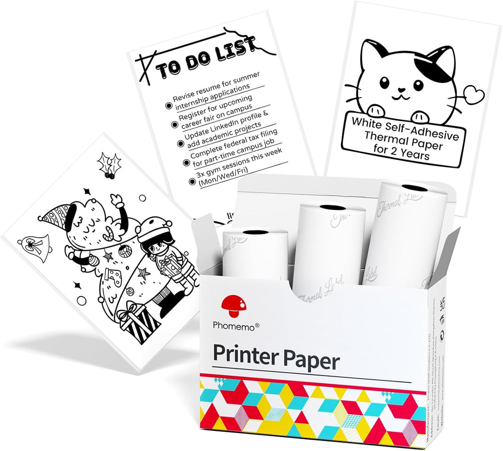White Self-Adhesive Thermal Paper, Glossy Printable Sticker Paper Label for  M02/M02 Pro/M02S/P2S/M03/M04S Mini Sticker Printer, 50Mm X 3.5M, Diameter 28Mm, 3-Rolls, Image Time 2 Years