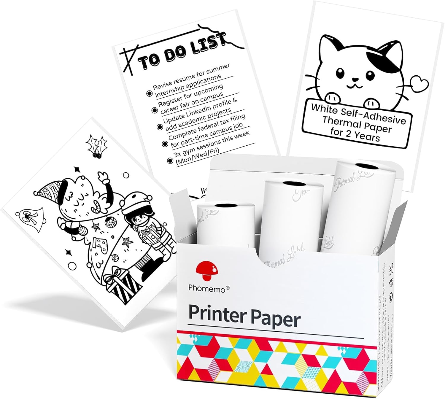 White Self-Adhesive Thermal Paper, Glossy Printable Sticker Paper Label for  M02/M02 Pro/M02S/P2S/M03/M04S Mini Sticker Printer, 50Mm X 3.5M, Diameter 28Mm, 3-Rolls, Image Time 2 Years