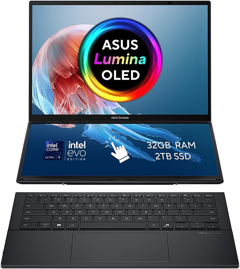 ASUS Zenbook Duo 14 OLED UX8406CA laptop | 14.0" 120Hz 3K dual-touchscreen | Intel Core Ultra 9-285H | 32GB RAM | 2TB SSD | Detachable keyboard | Windows 11