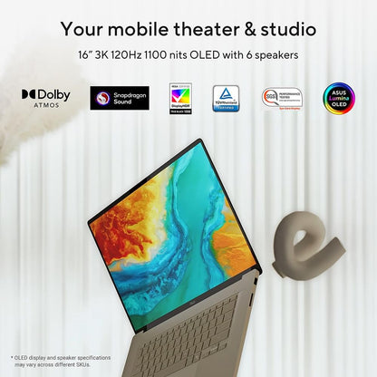 ASUS Zenbook A16 OLED UX3607OA CoPilot+ Laptop | 16.0" 3K (2880x1800) OLED screen | Snapdragon X2 Elite X2E-94-100 | 48GB LPDDR5X RAM | 1TB PCIe SSD | UK Backlit Keyboard | Windows 11