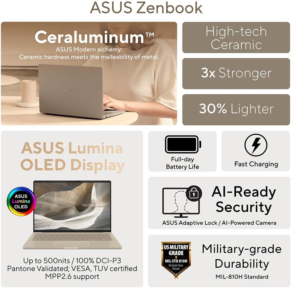 ASUS Zenbook A16 OLED UX3607OA CoPilot+ Laptop | 16.0" 3K (2880x1800) OLED screen | Snapdragon X2 Elite X2E-94-100 | 48GB LPDDR5X RAM | 1TB PCIe SSD | UK Backlit Keyboard | Windows 11