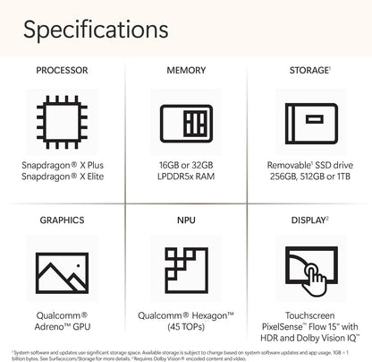 Microsoft Surface Laptop, 15" | Snapdragon X Elite | 16GB RAM, 1TB SSD