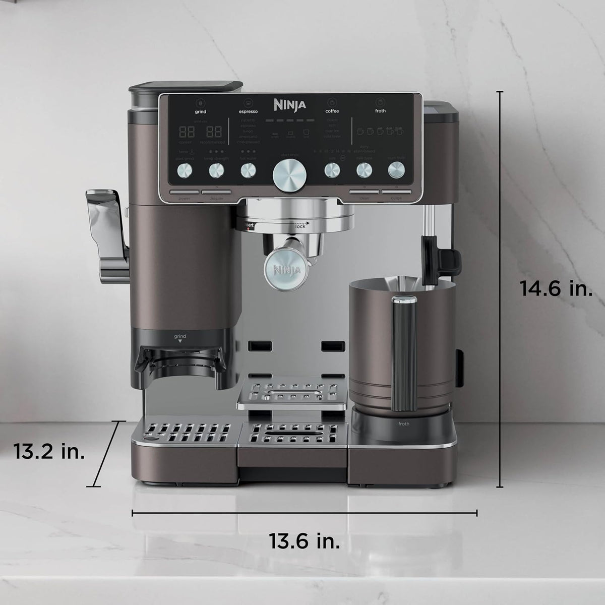 Ninja Luxe Pro 3-in-1 Coffee Machine, Latte, Cappuccino, Cold Brew & Espresso Maker With Built in Bean Grinder & Milk Frother, Easy to Use, 5 Automated Froth Presets, Bronze, ES701UKBR