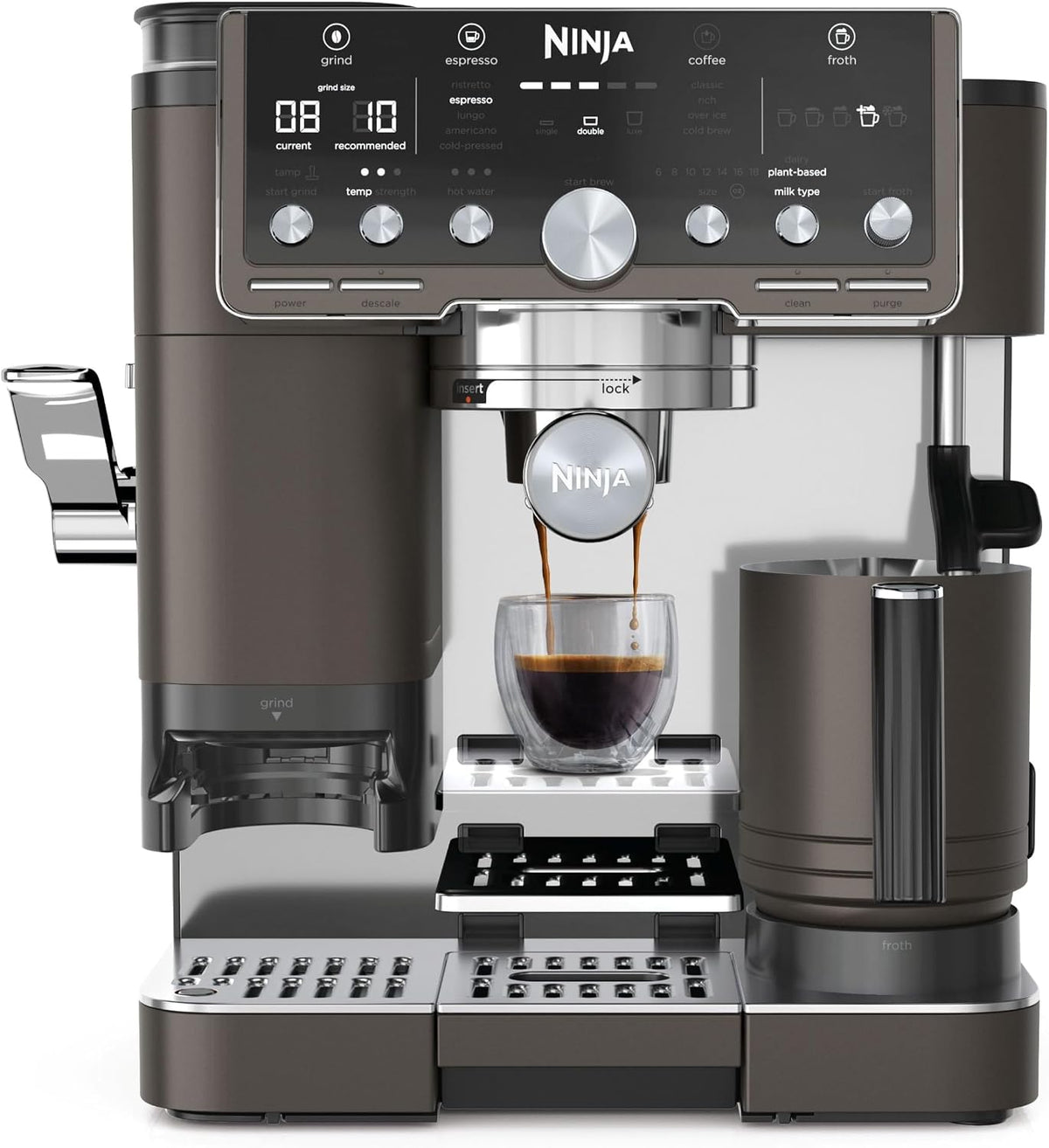 Ninja Luxe Pro 3-in-1 Coffee Machine, Latte, Cappuccino, Cold Brew & Espresso Maker With Built in Bean Grinder & Milk Frother, Easy to Use, 5 Automated Froth Presets, Bronze, ES701UKBR