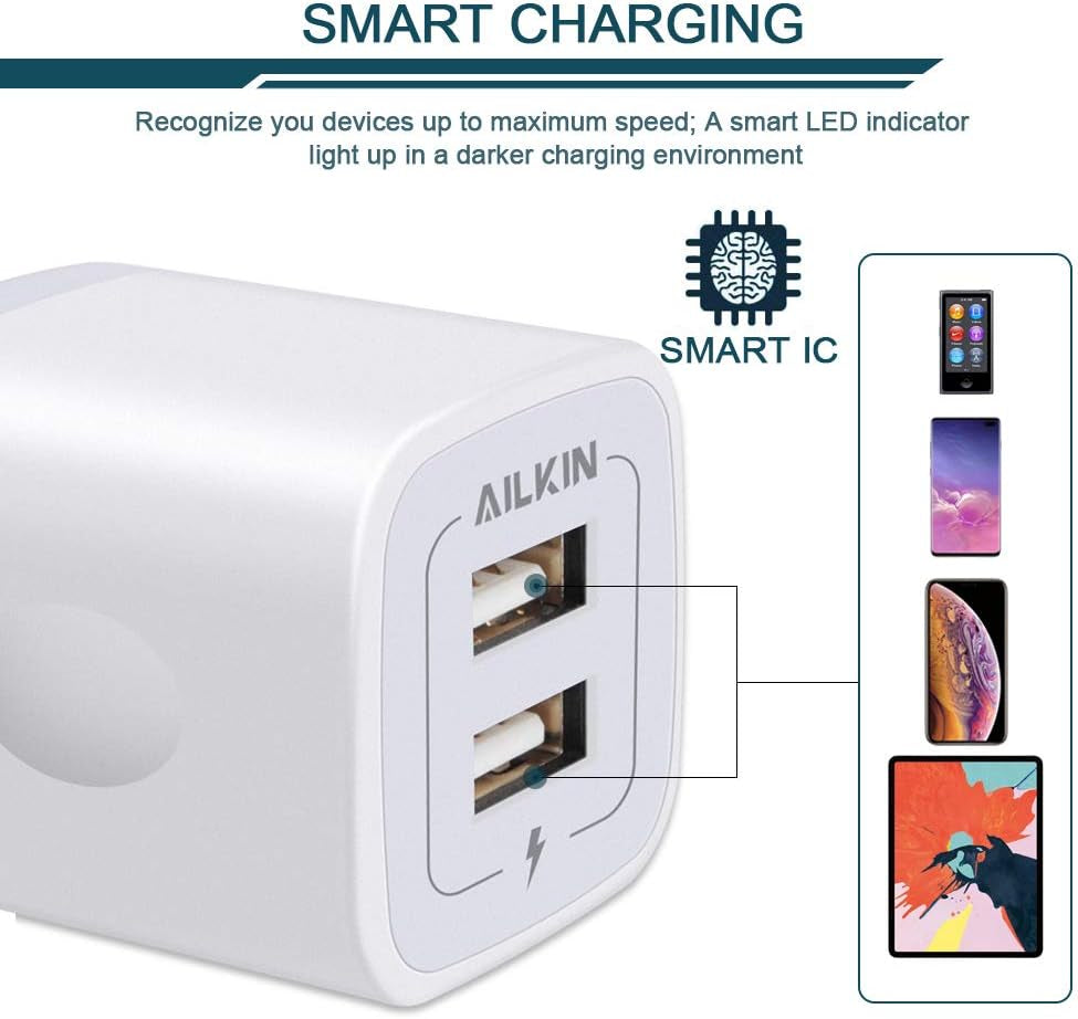 2 Port Charging Box,  6-Pack USB Charger Plug Block, Fast Charging Brick Compatible with Iphone 7/7 Plus,Iphone 6/6Plus, Samsung Galaxy S7/S6, Sony, Motorola, HTC, LG Android Tablets and More