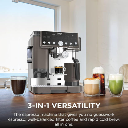 Ninja Luxe Pro 3-in-1 Coffee Machine, Latte, Cappuccino, Cold Brew & Espresso Maker With Built in Bean Grinder & Milk Frother, Easy to Use, 5 Automated Froth Presets, Bronze, ES701UKBR