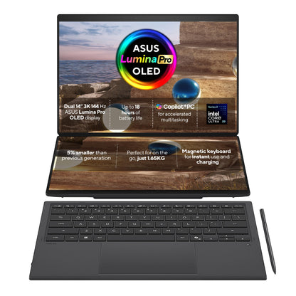 ASUS Zenbook Duo 14 OLED UX8406CA laptop | 14.0" 120Hz 3K dual-touchscreen | Intel Core Ultra 9-285H | 32GB RAM | 2TB SSD | Detachable keyboard | Windows 11