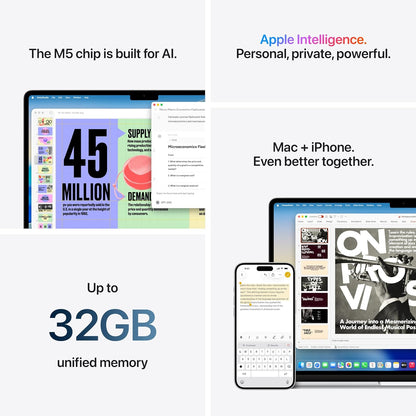 Apple MacBook Air 15-inch Laptop with M5 chip: Built for AI, 15.3-inch Liquid Retina Display, 16GB Unified Memory, 512GB SSD, 12MP Center Stage, Touch ID, Wi-Fi 7; Midnight