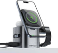 ACEFAST 6-in-1 100W GaN Fast Charging Station for iPhone 17 16 Series,with USB C Retractable Cable,Qi2 25W Magnetic Wireless Charger Desktop Stand for iWatch/for Samsung Galaxy Watch/Airpods