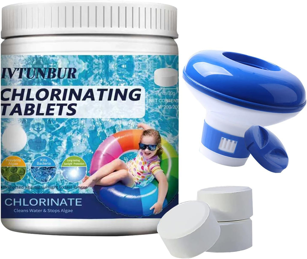 Chlorine Tablets for Hot Tub with Floating Dispenser - 1 Inch Chlorine Tablet for Swimming Pool Paddling Pool Ice Bath Multifunction Chlorine Tablets