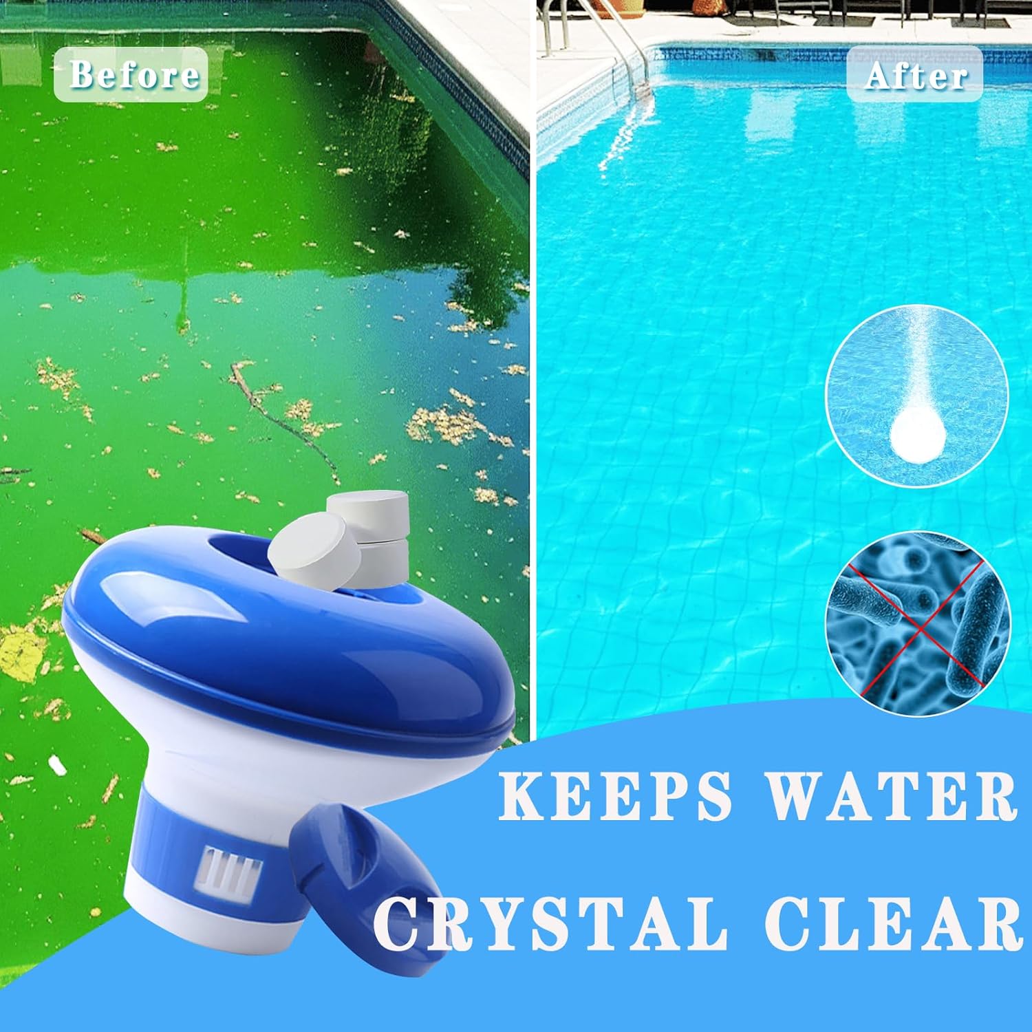Chlorine Tablets for Hot Tub with Floating Dispenser - 1 Inch Chlorine Tablet for Swimming Pool Paddling Pool Ice Bath Multifunction Chlorine Tablets