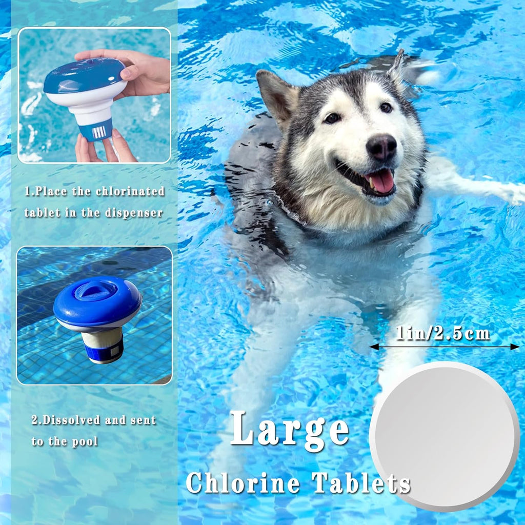 Chlorine Tablets for Hot Tub with Floating Dispenser - 1 Inch Chlorine Tablet for Swimming Pool Paddling Pool Ice Bath Multifunction Chlorine Tablets