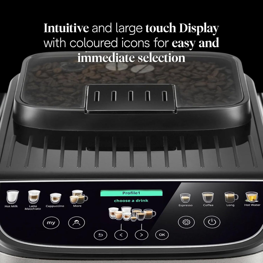 De’Longhi Magnifica Evo Next - Perfetto Automatic Coffee Machine with LatteCrema Automatic Milk Frothing, 13 One-Touch Drinks, Colour Touch Display, Silver Black (ECAM310.80.SB)