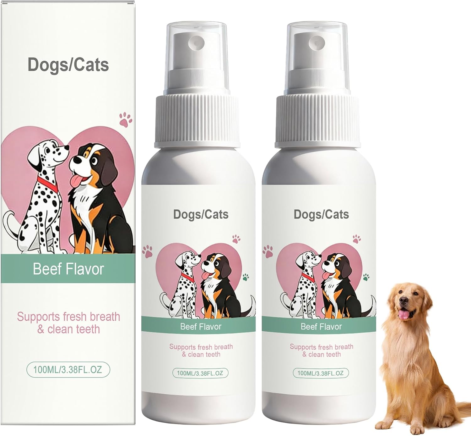 Dental Cleaning Spray for Dogs & Cats, 2 Pcs Dog Dental Spray, Natural Breath Freshener, Supports Gum Health, Easy Spray Use, 100ml
