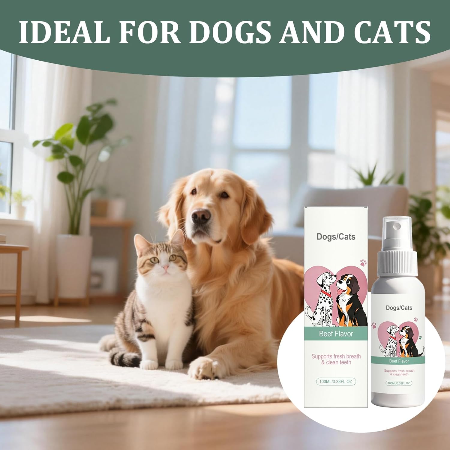 Dental Cleaning Spray for Dogs & Cats, 2 Pcs Dog Dental Spray, Natural Breath Freshener, Supports Gum Health, Easy Spray Use, 100ml
