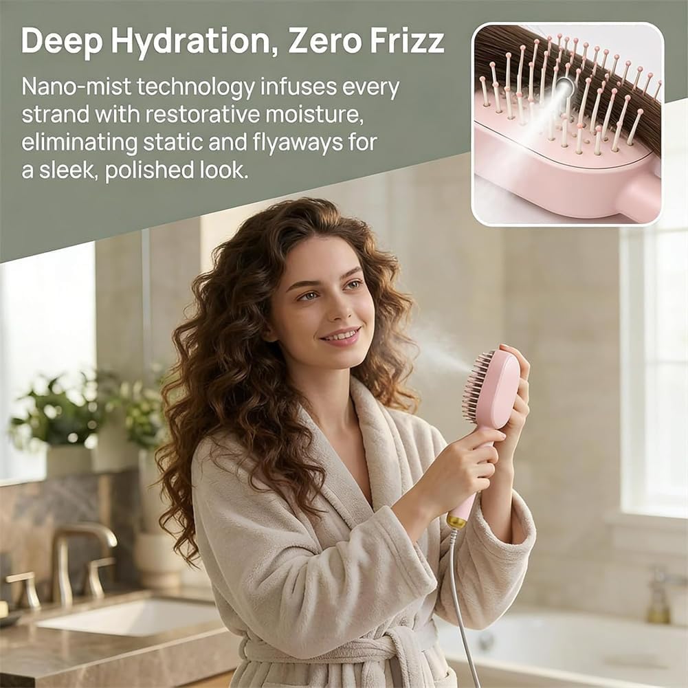 Electric Spray Air Cushion Massage Comb, Rechargeable, with Water Spray Function, Anti-static, and nourishes hair for Frizzy Hair & Scalp Care