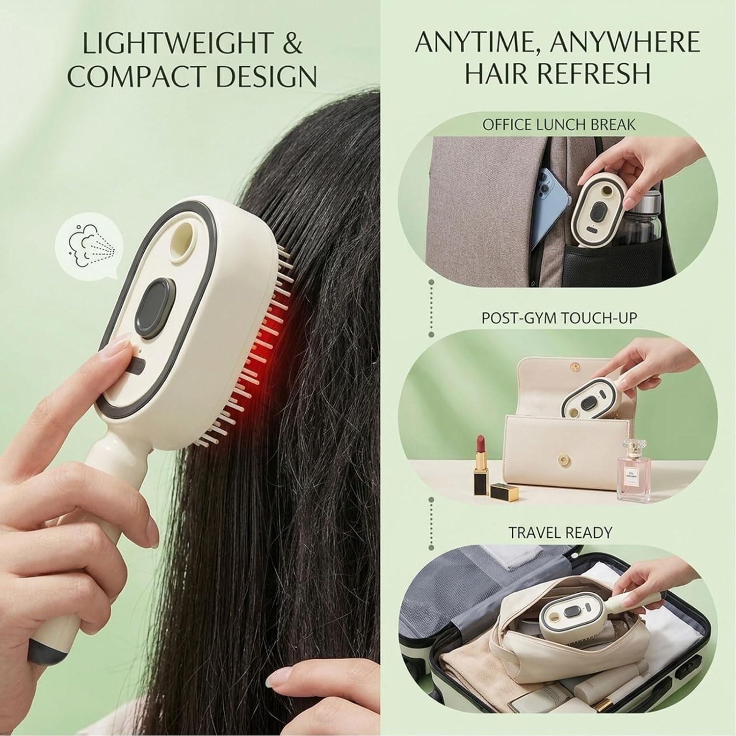 Electric Spray Air Cushion Massage Comb, Rechargeable, with Water Spray Function, Anti-static, and nourishes hair for Frizzy Hair & Scalp Care
