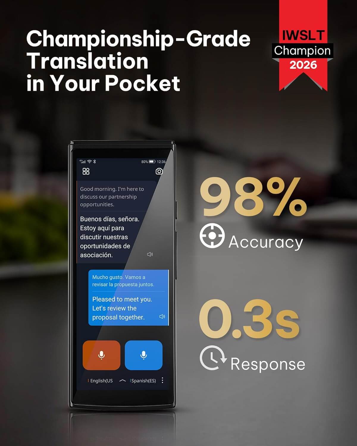 AI Language Translator Device — 2-Year Free Global Data & Real-Time Voice Translation Device, HIPAA-Compliant, 60 Languages & 18 Offline Packs for Business and Travel, Black
