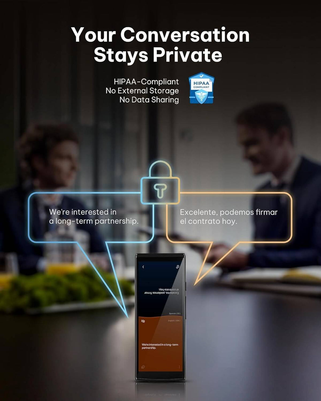 AI Language Translator Device — 2-Year Free Global Data & Real-Time Voice Translation Device, HIPAA-Compliant, 60 Languages & 18 Offline Packs for Business and Travel, Black