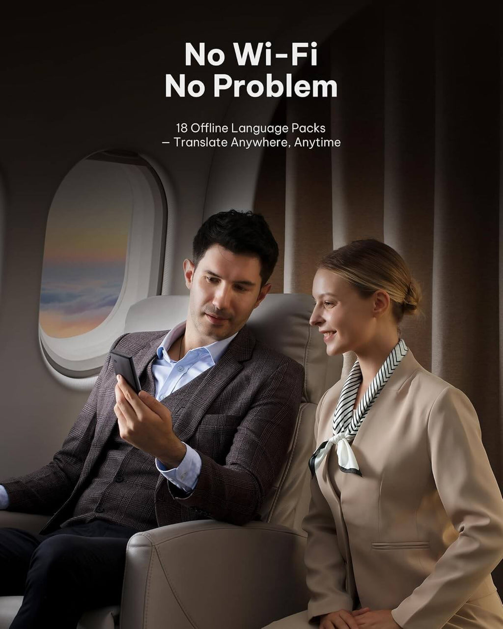 AI Language Translator Device — 2-Year Free Global Data & Real-Time Voice Translation Device, HIPAA-Compliant, 60 Languages & 18 Offline Packs for Business and Travel, Black