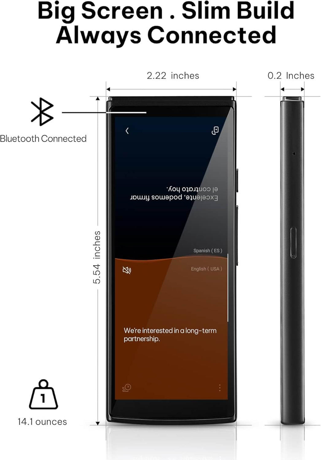 AI Language Translator Device — 2-Year Free Global Data & Real-Time Voice Translation Device, HIPAA-Compliant, 60 Languages & 18 Offline Packs for Business and Travel, Black