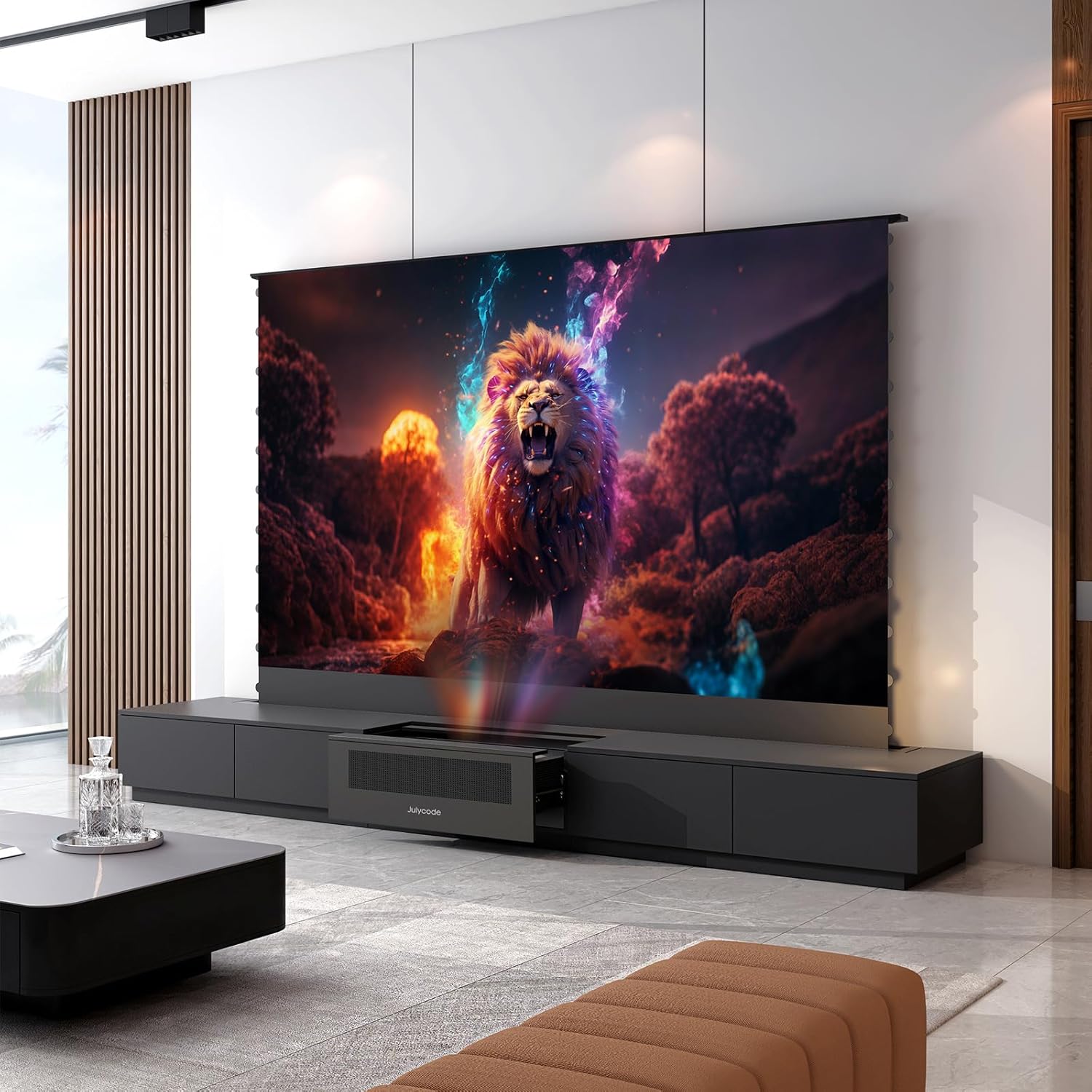 Motorized Laser TV Cabinet,Exclusive for Ultra-Short Throw Laser Projectors，AI Smart Drawer and ALR Floor-Rising porjector Screen， Invisible Laser Cinema (120-inch Laser Cabinet)