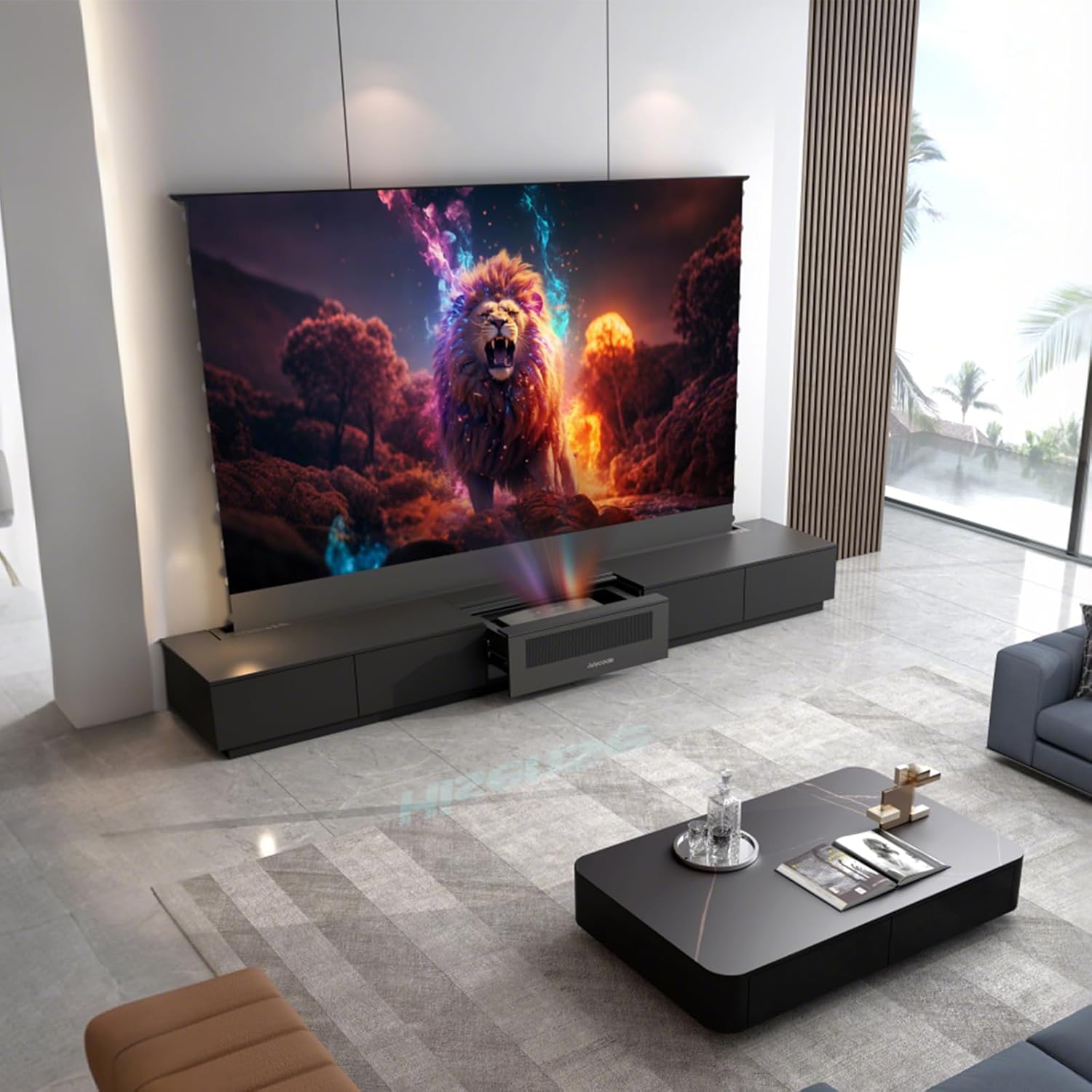 Motorized Laser TV Cabinet,Exclusive for Ultra-Short Throw Laser Projectors，AI Smart Drawer and ALR Floor-Rising porjector Screen， Invisible Laser Cinema (120-inch Laser Cabinet)